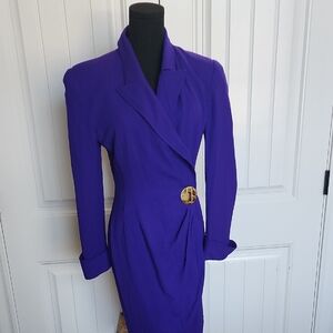 Psi Couture Draped Dress with Gold Accent Button